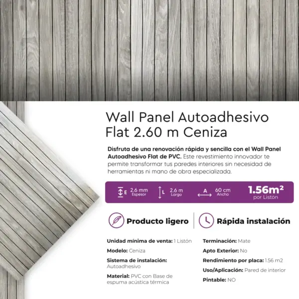 Revestimiento Autoadhesivo Wall Panel Flat Ceniza Mate 2.60m - Imagen 11