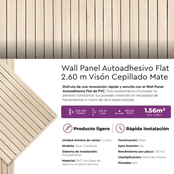 Revestimiento Autoadhesivo Wall Panel Flat Visón Cepillado Mate 2.60m - Imagen 10