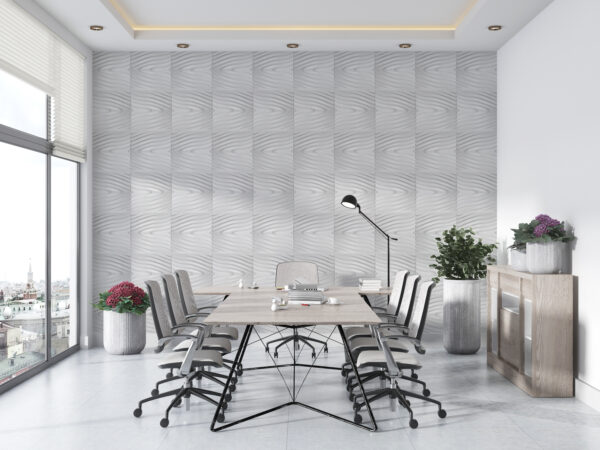 Placas 3D Antihumedad PVC Ola Blanco Revestimiento Frigg 50x50 cm Pack x12 - Imagen 4