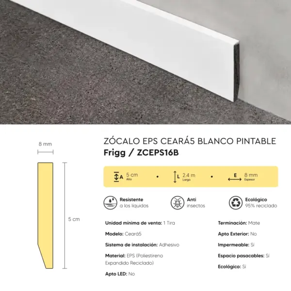 Zócalo Frigg Ceará5 Blanco Pintable de EPS Antihumedad 5 cm - Imagen 6