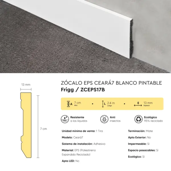 Zócalo Frigg Ceará7 Blanco Pintable de EPS Antihumedad 7 cm - Imagen 6