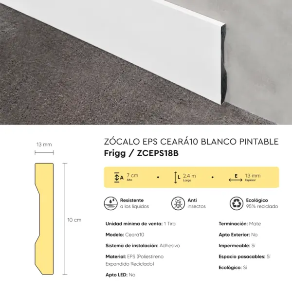Zócalo Frigg Ceará10 Blanco Pintable de EPS Antihumedad  10 cm - Imagen 6